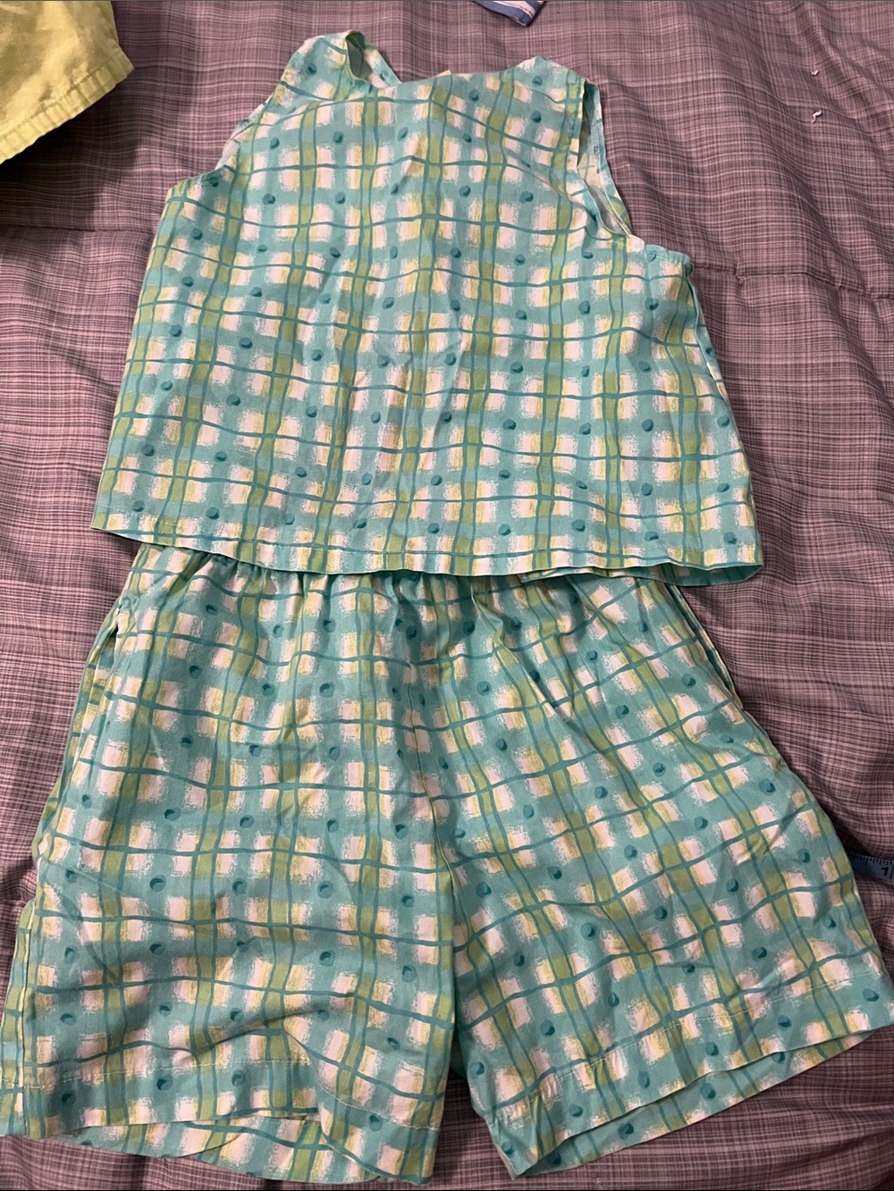Avery Aqua Plaid Sleeveless Pajama Set with Yellow & White Accents